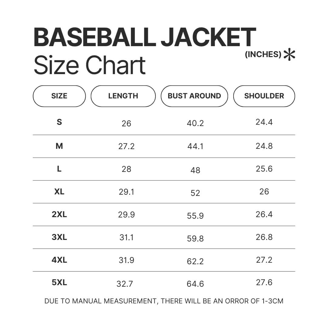 Baseball Jacket Size Chart 1 - Anime Jacket UK Shop