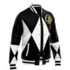 Black Ranger MMPR Varsity Jacket F LEFT Mockup - Anime Jacket UK Shop
