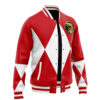 Red Ranger MMPR Varsity Jacket F LEFT Mockup - Anime Jacket UK Shop